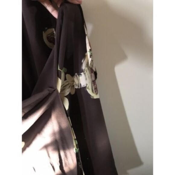 Harari 100% Silk Art Deco Japanese Print Maxi Dress Brown Size L made In US - Picture 6 of 7